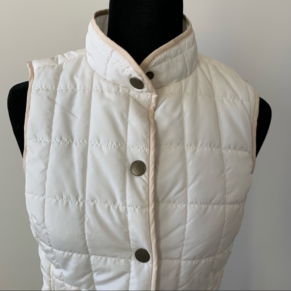 White Puffer Vest with Tan Piping and Snaps - Picture 7 of 7